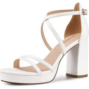 Women's White-Suede Sandal Stylish Comfortable Chunky Blocked Strappy Heel Shoe